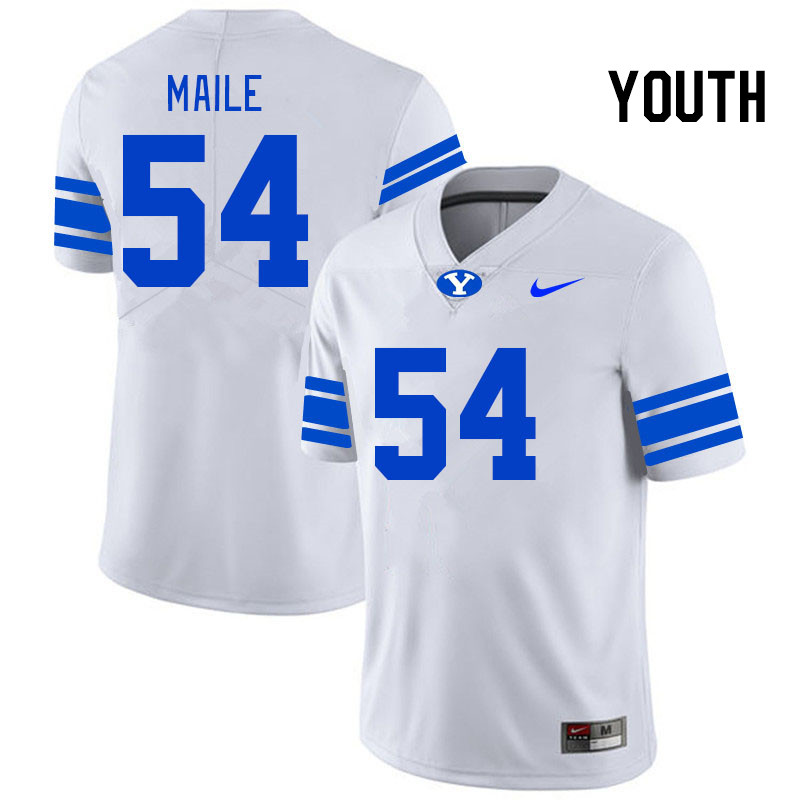 Youth #54 Paul Maile BYU Cougars College Football Jerseys Stitched-White